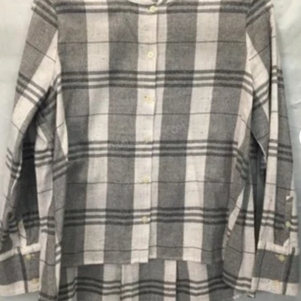 NWT Madwell Grey Plaid 100% Cotton Button Down Collarless - Picture 7 of 7
